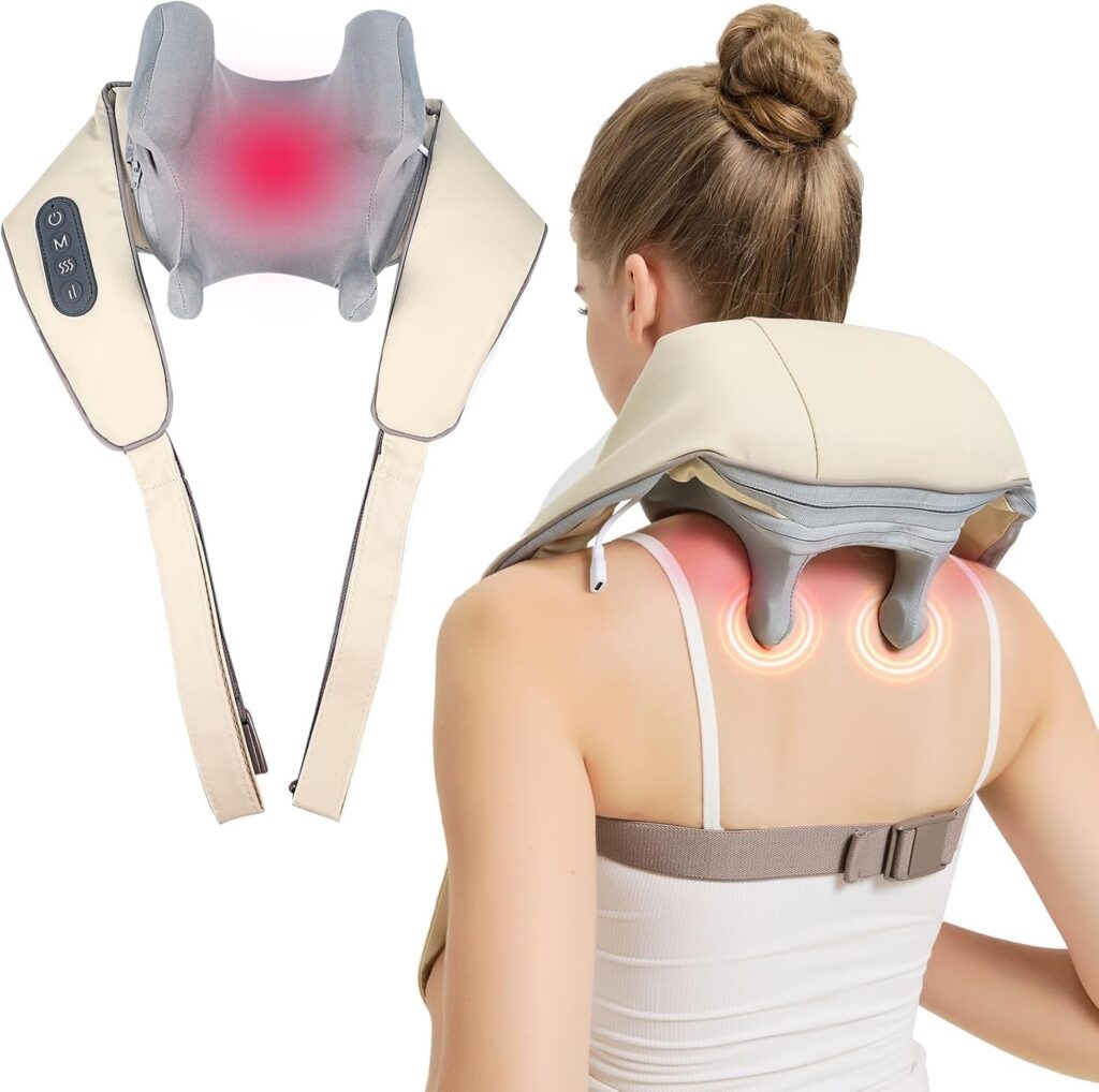 4D Deep Cordless Tissue Kneading Neck Massage with Heating Function, Shiatsu and Shoulder Massage Pillow,Back and Leg Pain Relief, Body Muscle Pain Relief, Gifts for Men Women