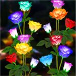 TONULAX Solar Garden Lights – Upgraded Outdoor Light, 7 Color Changing Rose Lights for Yard,Garden Decoration, Enlarged Solar Panel, More Realistic Rose Flower (4 Packs)