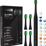 ARISSON Sonic Electric Toothbrush for Adults & Kids, 1.5H Fast Charge for 90 Days, 40,000 VPM Adjustable Clean, 4 Dupont Brush Heads, 1.6 Oz Compact Travel Case & Wall Holder, Black
