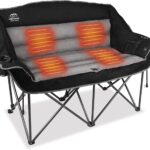 Heated Double Camping Chairs,3 Heat Levels Padded Portable Loveseat w/Wine Glass Holder,Cup Holder,Heating Outdoor Camp Couch Support 600 Lbs,Black,Battery NOT Included
