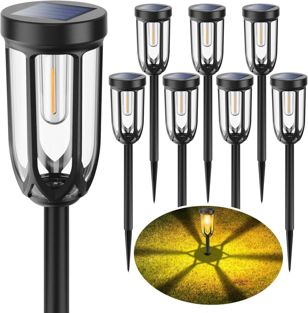 Solar Lights Outdoor 8 Pack, Solar Pathway Lights, Solar Lights Outdoor Waterproof IP65, Bright Auto On/Off Driveway Patio Light, Solar Garden Lights Landscape Lighting for Walkway Lawn Yard