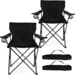 HaSteeL Foldable Camping Chair Set of 2, Folding Camp Chairs for Adults, Large Portable Lawn Chair for Outdoors Fishing, Hiking, Travel, Picnic, Beach, Supports 275lbs & Include Storage Bags (Black)