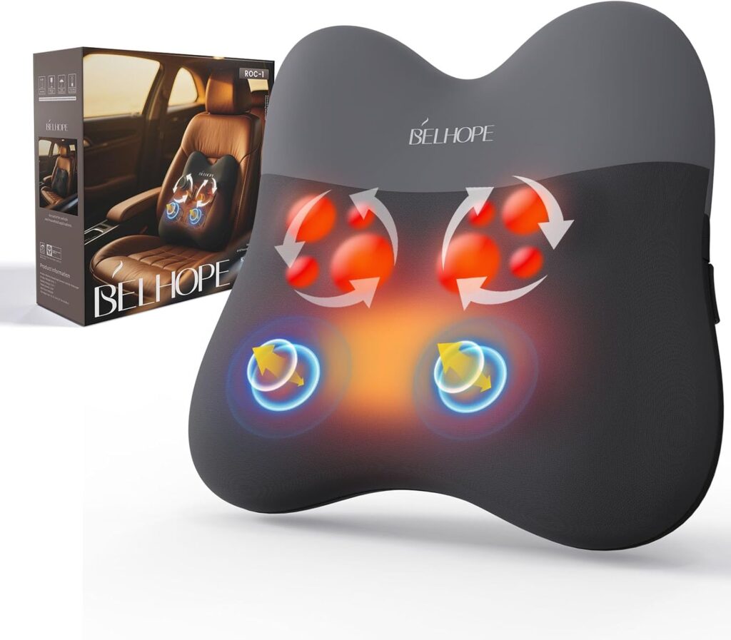 Shiatsu Back Massager with Heat,Percussion Massage Cordless Back Massage for Pain Relief Deep Tissue.4D Kneading Massage,Gift for Men Women Parents Relaxation at Christmas Office Car,Grey