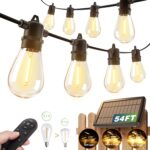 addlon 54FT(48+6) Solar String Lights Outdoor Waterproof with USB Charging & Remote Control – Dimmable Solar Power Patio Lights with LED Bulbs for Porch, Garden, Yard, Market, Bistro – Last for 20+Hrs