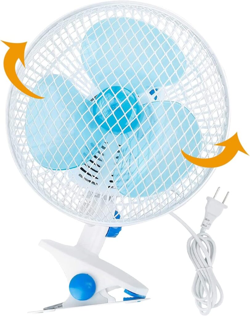 KOCASO Oscillating Clip on Fan, 8.66 Inch Portable Fan with 3.94ft Cord, 2 Speeds Strong Airflow and Natural with Sturdy Clamp for Stroller/Bed/Home/Office