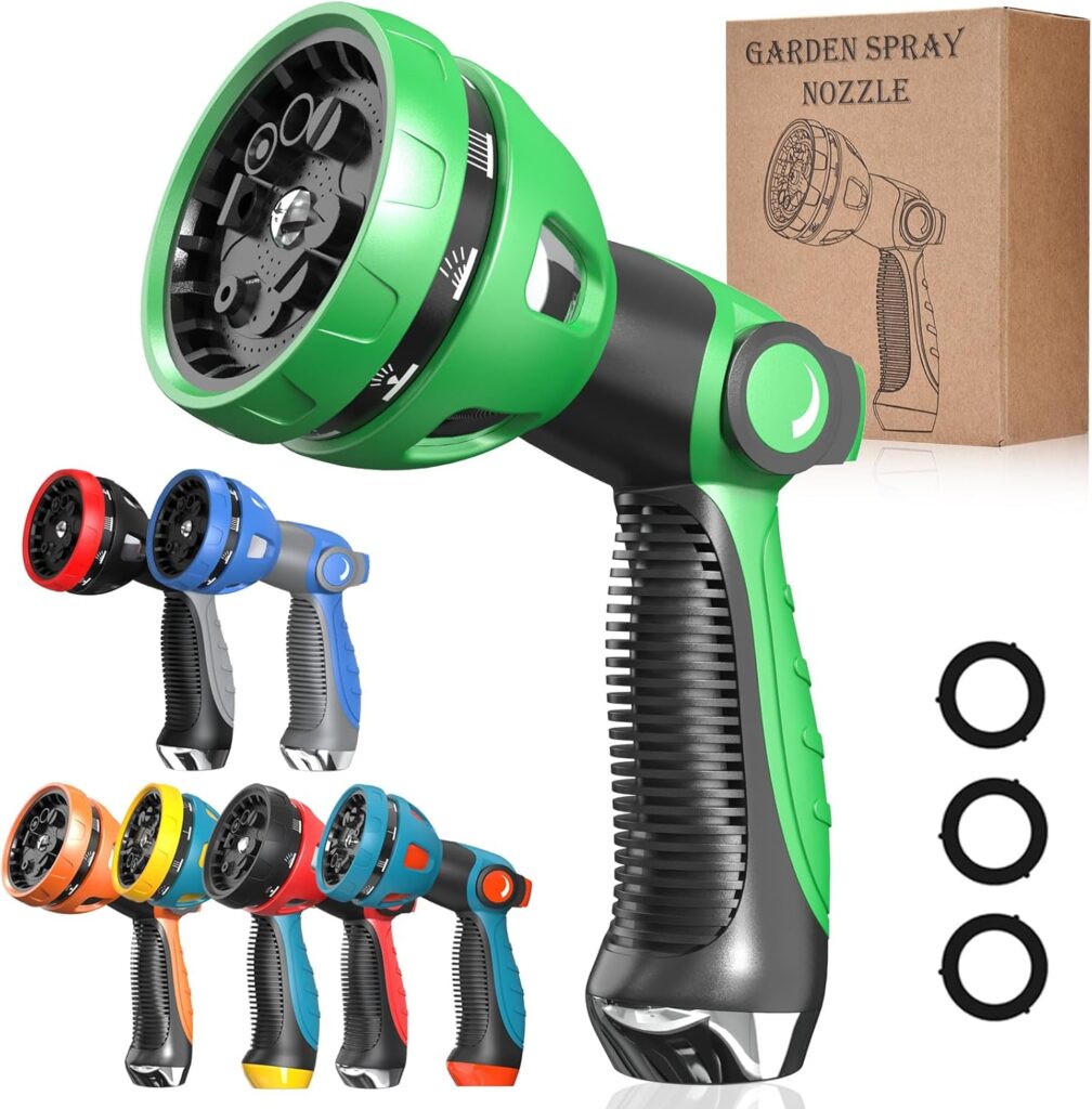 Garden Hose Nozzle – 10 Adjustable Patterns Metal High Pressure Hose Nozzle, Garden Hose Spray Nozzle with Thumb Control Design, Hose Sprayer for Garden & Lawns Watering, Cleaning, Pets & Car Washing