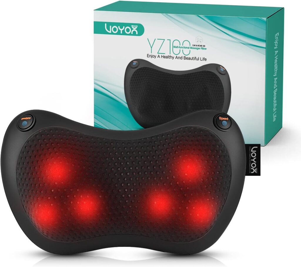 VOYOR-HEALTH Shiatsu Neck and Back Massager with Heat – 3D Kneading Deep Tissue Massage Pillow for Lower Back, Shoulder, Calf, Foot, Use at Home, Car, Office YZ100