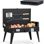 MASTER COOK Portable Charcoal Grill, Foldable BBQ Grill Kit Easy to Carry, Mini Tabletop Grill for Outdoor Camping, Patio and Picnic, 17.1”*10.8”*2.5”