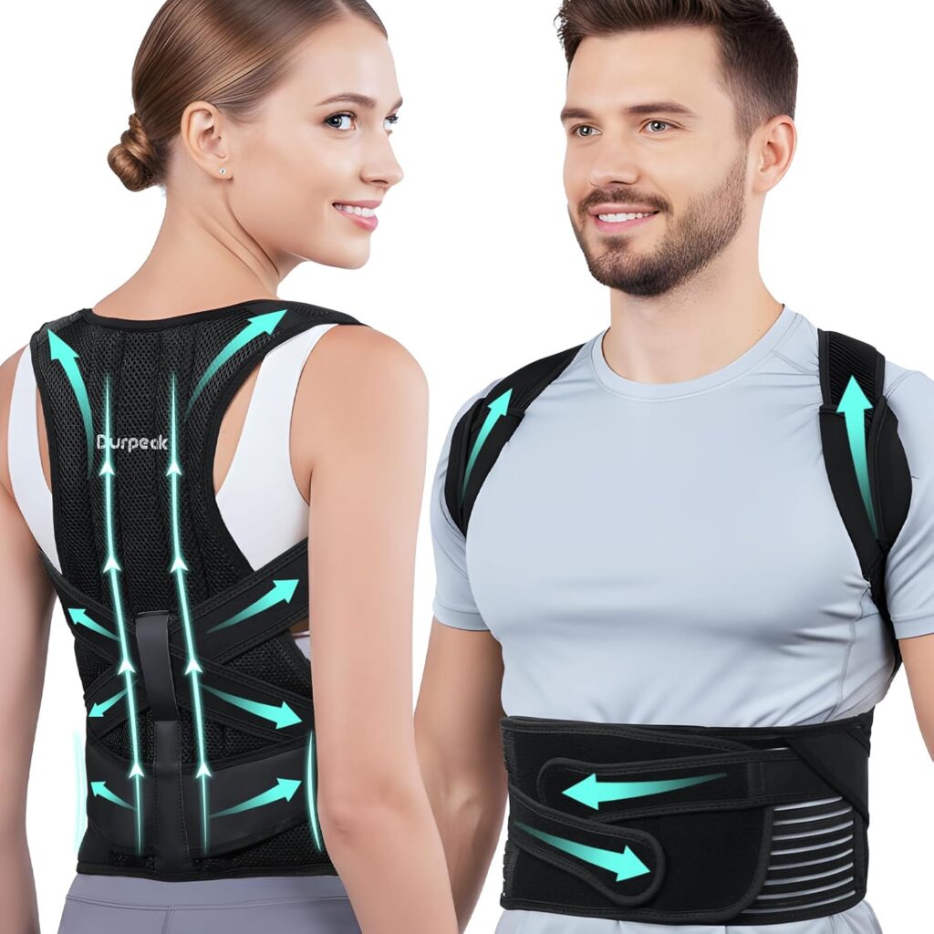 Posture Corrector for Women and Men, Full Back Brace Support with Adjustable Shoulder Straps, Shoulder and Back Straightener Posture Correction, Upper and Lower Back Pain Relief (Black, Large)