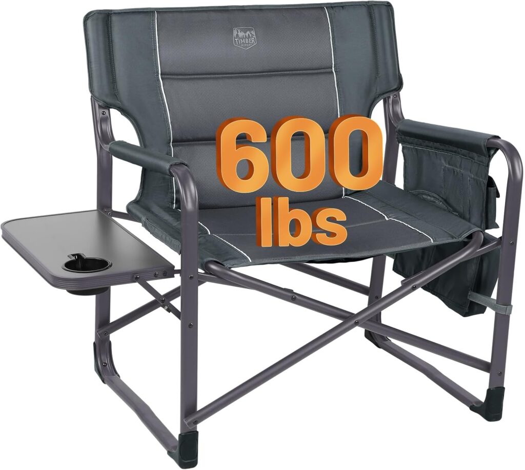 Timber Ridge XXL Upgraded Oversized Directors Chairs with Foldable Side Table, Detachable Side Pocket, Heavy Duty Folding Camping Chair up to 600 Lbs Weight Capacity (Gray) Ideal Gift