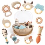Baby Rattles & Teethers Set – Baby Toys 0-6 Months, Teething Toys 3-6 Months, Sensory Toys with Soft Textures, Gentle Sounds & Easy-Grip Shape, Neutral Newborn Gift(10-Pack)
