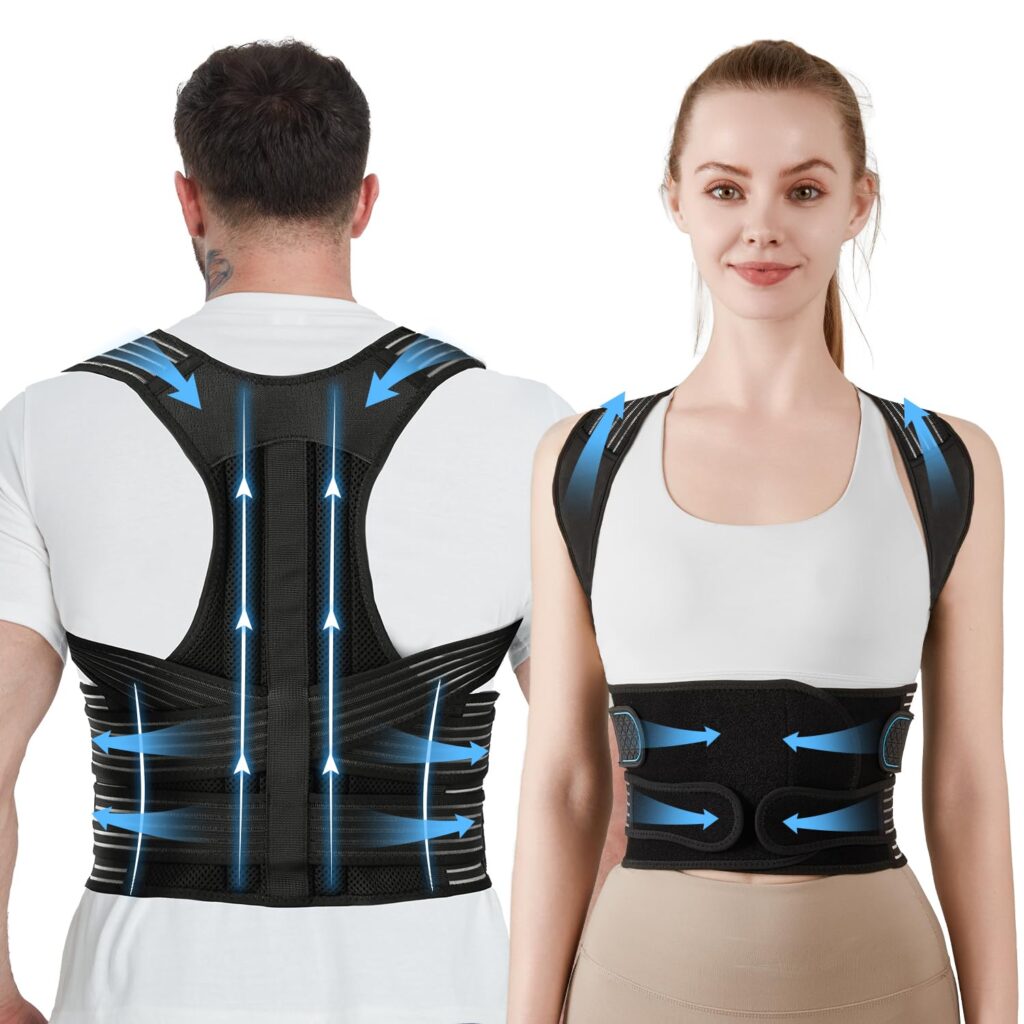Posture Corrector for Women and Men, Back Support Brace for Neck Shoulder & Upper and Lower Back Pain Relief, Invisible Adjustable Lightweight Posture Corrector Under Clothes(Black, Medium)