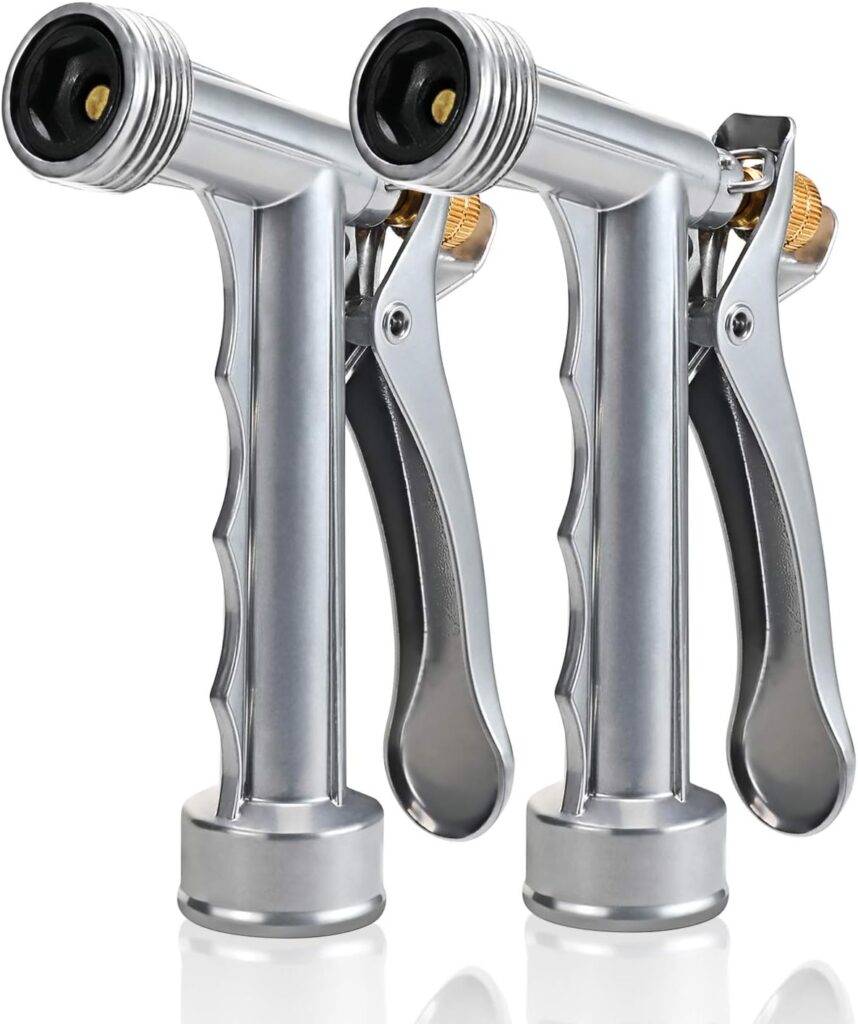 Hose Nozzle 2 Pack, Full Size Pistol Nozzle with Threaded Front, Durable High Pressure Garden Hose Nozzle, Rear Control Sprayer for Watering Plants, Cleaning