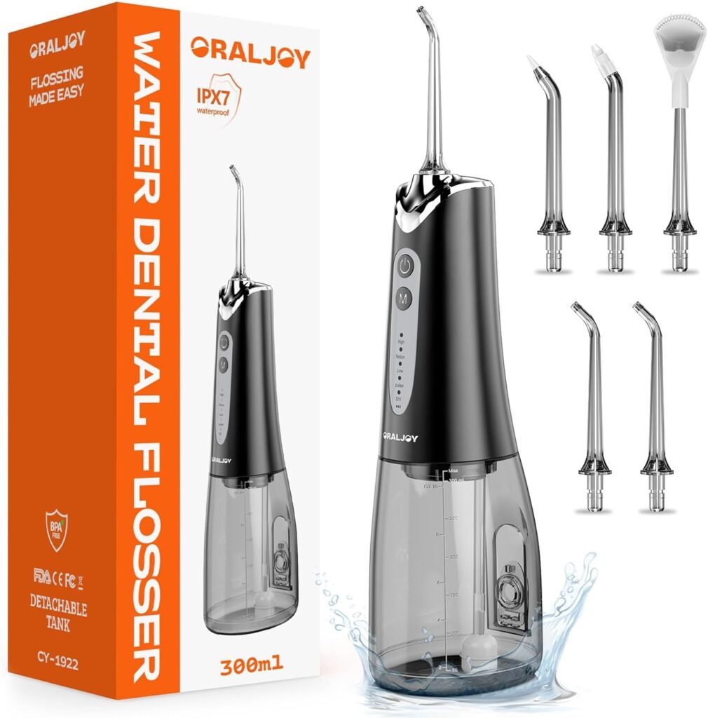 Water Dental Flosser Pick for Teeth – 300ML Portable Cordless Oral Irrigator, Rechargeable Irrigation Cleaner Professional Electric Flossing Machine for Teeth Cleaning Power Flosser Travel (Black)