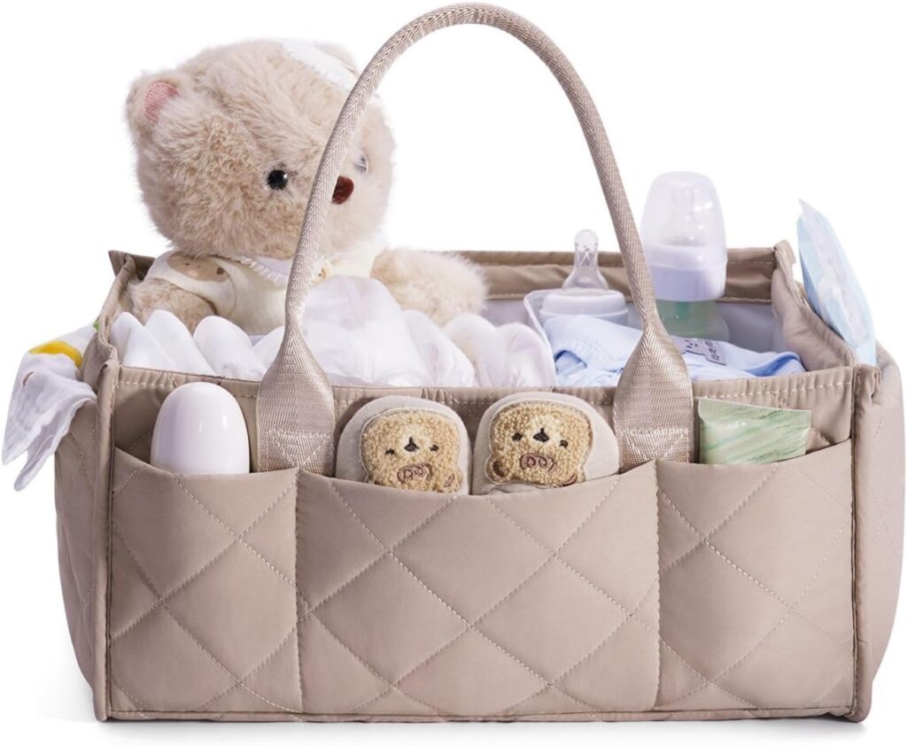 CEI-CEI Baby Diaper Caddy Organizer with Removable Dividers, Large Portable Nursery Storage Basket for Newborn Essentials, Changing Table and Car Organizer, Gift for Baby Shower
