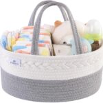 PHILORN Diaper Caddy Organizer, Cotton Rope Diaper Caddy Basket, Woven Diaper Caddy with Dividers, Nursery Storage Basket for Changing Table, Car Diaper Caddy, Baby Shower Gifts