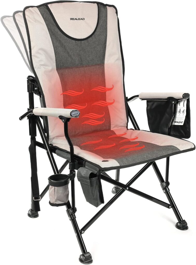 REALEAD Heated Camping Chair – Fully Padded Heated Chairs Outdoor Sports – Heavy Duty Heating Camp Chairs for Adults Supports 400 lbs – Perfect for Outside Sport Events, Concert, Battery NOT Included