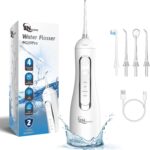 Cordless Water Dental Flosser Oral irrigator,JNGOODS 300ml Rechargeable Water flosser for Teeth IPX7 Waterproof 4 Modes Portable Oral Irrigator with 4 Jet Tips, Travel Home use (White)