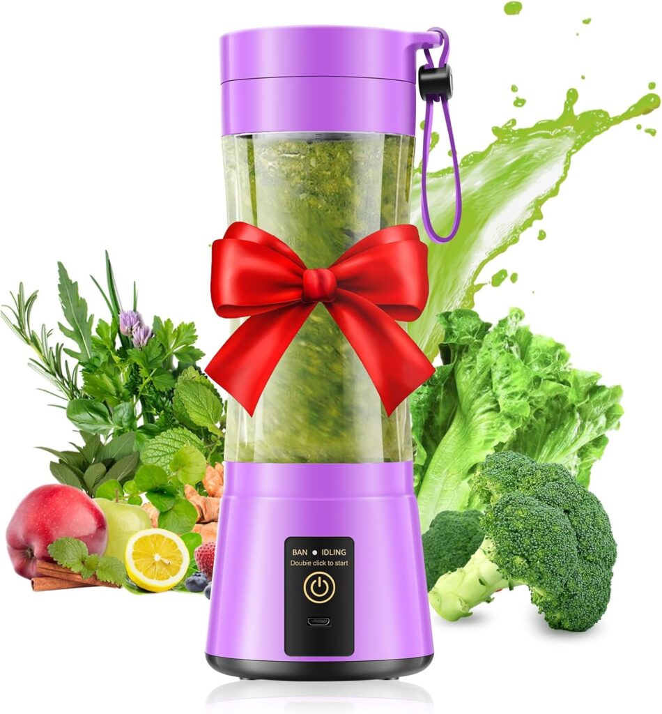 Cordless Personal Size Portable Blender – 12 Oz Blender for Smoothies and Shakes with BPA Free Traveling Juice Cup, 6 Blades for Powerful Blending, Suit for Sports/Travel/Home