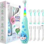 SEAGO Kids Electric Toothbrushes Rechargeable, Toddler Electric Toothbrush with Magnetic Charging, LED Observing Light, 8 Toothbrush Heads for Ages 2-4 -6 Boys Girls (Blue)