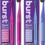 Burst Nova Toothbrush (2 Pack/Pink & Blue) | Sonic Powered Teeth Whitening | Super-Soft Bristles | 18000 VPM | 2 Minute Timer | Aluminum Handle | Replaceable Brush Head | Compact Size | AAA Battery