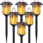 Dynaming 6 Pack Solar Flame Torch Lights Outdoor, Dual Use Flickering Flame Garden Light, Hanging Lantern Lights, Auto On/Off & Waterproof Landscape Lighting for Lawn Patio Yard Walkway Driveway