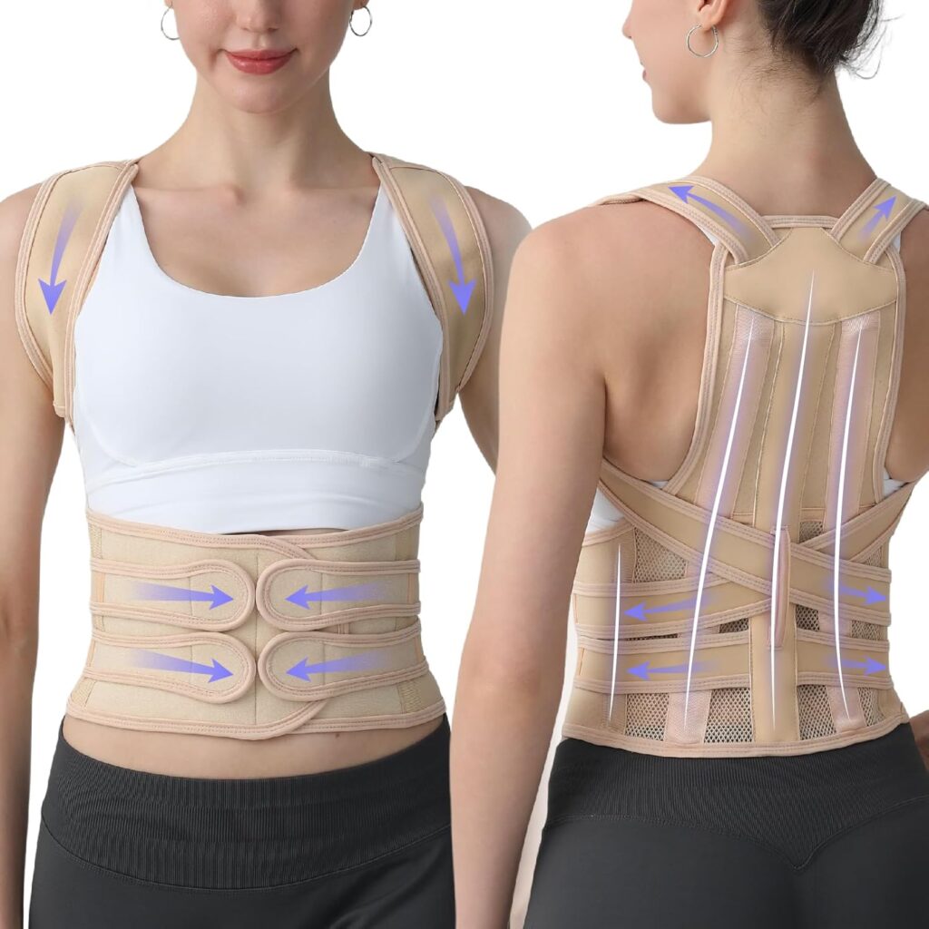 Posture Corrector for Women and Men, Back Brace with Full Back Support, Adjustable Shoulder Straightener for Upper & Lower Back Pain Relief, Scoliosis, Hunchback (Medium, Beige)