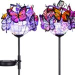 Outdoor Solar Garden Lights – 2 Pack Solar Powered Garden Stake Lights with 18 Butterflies and Copper String Lights, Multicolor
