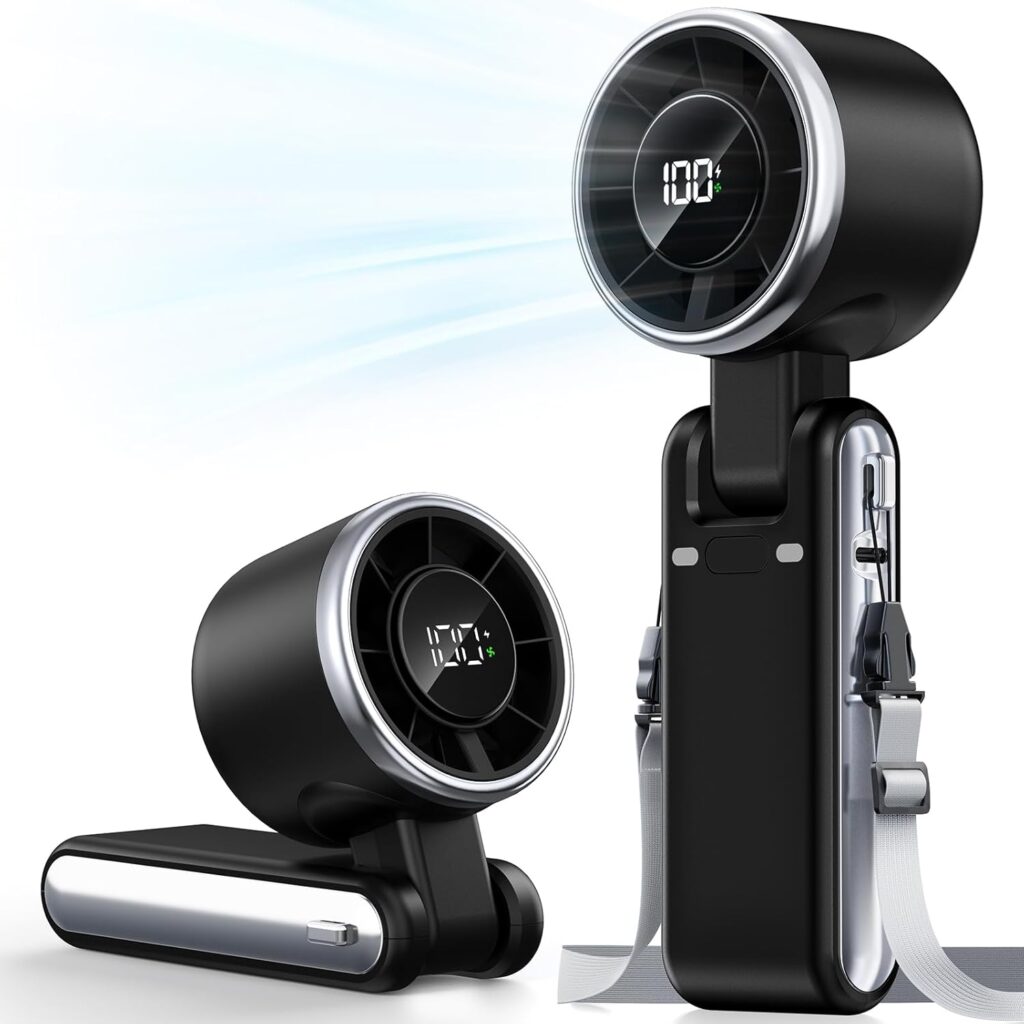 Portable Handheld Turbo Fan – 5 Gear High Speed 4000mAh Rechargeable Mini Personal Hand Fan Blow Cold Air, Battery Operated Travel Essentials, Beach Vacation, Gifts for Women, Men (Black)