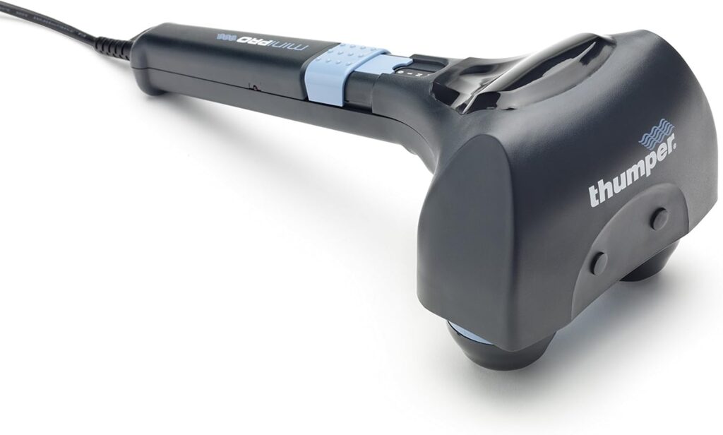 Thumper Mini Pro Percussive Massager – Deep Tissue Massage for Muscles, Back, Shoulders, Legs, arms. Powerful Percussion Electric Handheld Massage Therapy Gun with Long Handle and 3 speeds