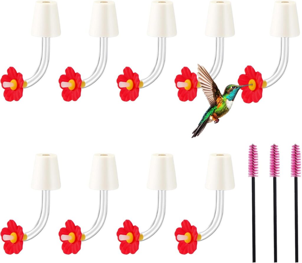 Hummingbird Feeder Parts with Brush – Universal Bottle Adapter for Wine/Water/Sports Bottles, Lightweight Leakproof Hummingbird Feeder Replacement Parts (Red, 9-Pack)