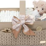 Luxurious Baby Diaper Caddy, Nursery Storage Basket for Newborn Essentials, Travel Baby Basket for Diapers Baby Wipes, Organizer Tote Bag Storage Bin, Baby Shower Gifts(Beige)