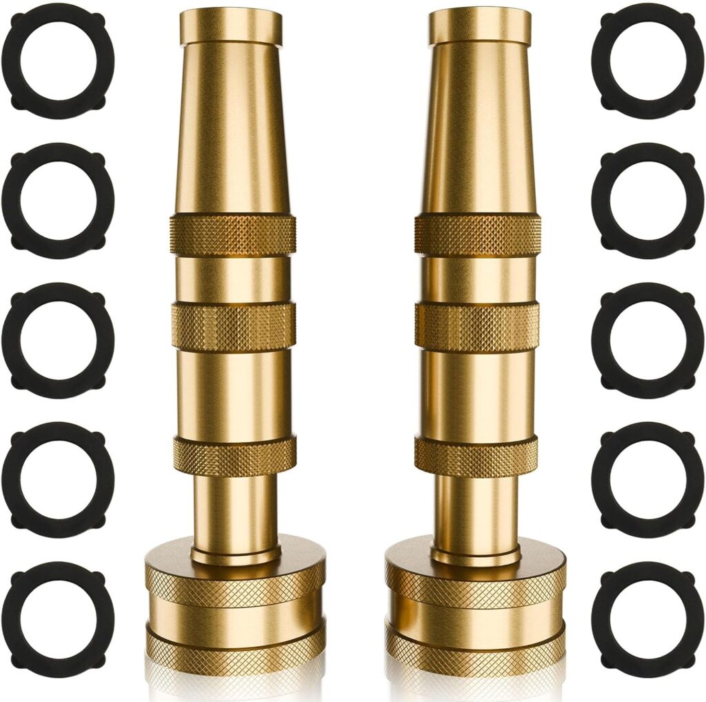 Garden Hose Nozzle Brass Water Nozzle, Brass Hose Nozzle with Adjustable Spray Rotates, High Pressure Hose Nozzle Spray Nozzles for Garden Hose(2 Pack)