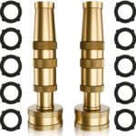Garden Hose Nozzle Brass Water Nozzle, Brass Hose Nozzle with Adjustable Spray Rotates, High Pressure Hose Nozzle Spray Nozzles for Garden Hose(2 Pack)