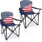 Folding Camping Chairs 2 Pack:Oversized Padded Lawn Chair for Adult,Collapsible for Outdoor,Camp,Fishing & Garden,350-lbs Capacity,American Flag