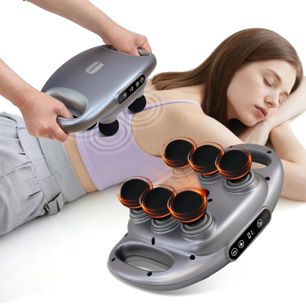 6 Head Massage Gun Deep Tissue – Electric Massager Gun for Legs, Arms, Waist, Back, 9 Levels & 9 Modes Back Massager for Pain Relief, Ideal Gifts for Friends, Mom and Dad, Gray