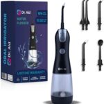 Dr. Aid Dental Water Flosser – Portable Oral Irrigator – 11Oz Tank, Water Filter, 5 Tips, Magnetic Charger – IPX8 Waterproof Cordless Water Flosser, Ideal Water Flossers for Teeth, Gums, Braces, Black