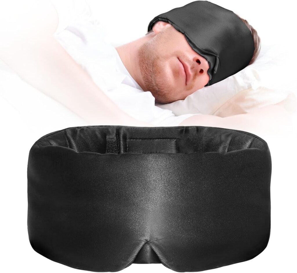 Satin Sleep Mask – Updated Design Light Blocking Eye Mask for Men and Women, Soft and Comfortable Night Sleeping Mask, Eye Cover for Travel/Sleeping (Black)