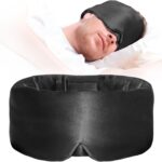 Satin Sleep Mask – Updated Design Light Blocking Eye Mask for Men and Women, Soft and Comfortable Night Sleeping Mask, Eye Cover for Travel/Sleeping (Black)