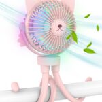 Portable Stroller Fan for Baby – Rechargeable Handheld & Clip-On USB Fan, Stroller Accessories with Night Light (Pink)