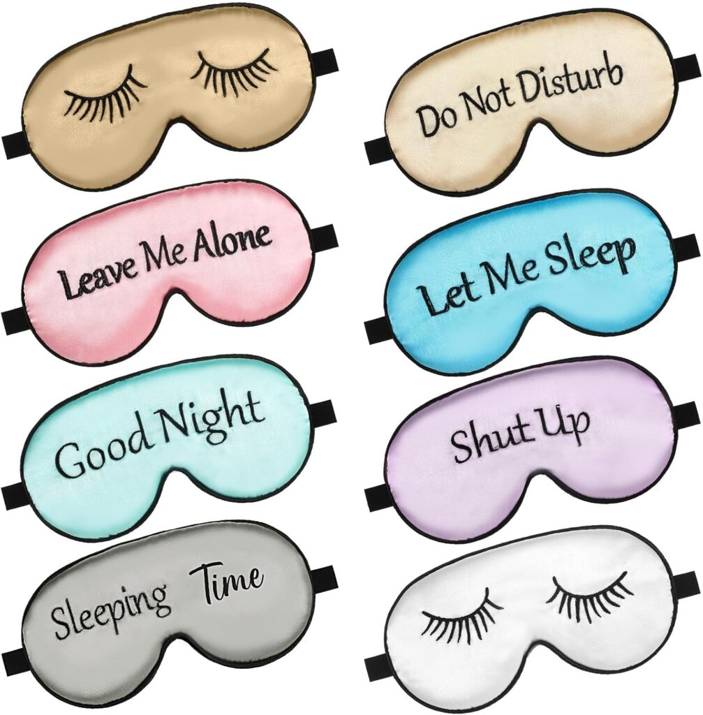 8 Pieces Sleep Mask Silk Eye Mask with Adjustable Strap Soft Blackout Blindfold Eye Cover for Women Men Full Night’s Sleep, Travel, Nap, Meditation(Elegant Colors)
