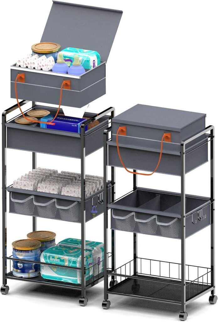 Baby Diaper Caddy Organize-3 Tier RollingDiaper Cart Newborn essentials Diaper2In1 Caddy With Dividers & Removable Diaper Caddy for Nursery Storage Bin CartBedroomBedsideChanging Table & Crib