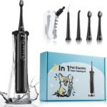 Puppy Tooth Brushing Kit for Dog Teeth Cleaning, 3-in-1 Dog Toothbrush Kit, Electric Toothbrush with Water Flosser, IPX7, 1100mAh Battery(Black)