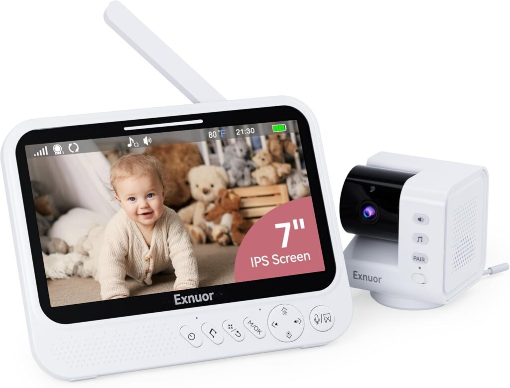 No WiFi Video Baby Monitor, 7″ IPS Screen, 720p Baby Monitor with Camera and Audio, 5000mAh Battery, 1000ft Range, 6 Lullabies & 2 White Noise, VOX, Temperature Sensor, Night Vision, 2-Way Talk