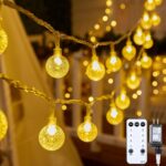 Minetom Globe String Lights – Plug in 33 ft 100 LED Crystal Globe Fairy Lights with 8 Lighting Modes and Remote for Patio Yard Porch Garden Pool Tent Beach Bedroom Wedding Party Decor, Warm White