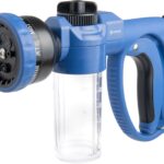 Adjustable Nozzle with Soap Dispenser, 8-Pattern Spray Hose Nozzle for Cleaning Cars, House, and Pets – Lightweight Plastic Design