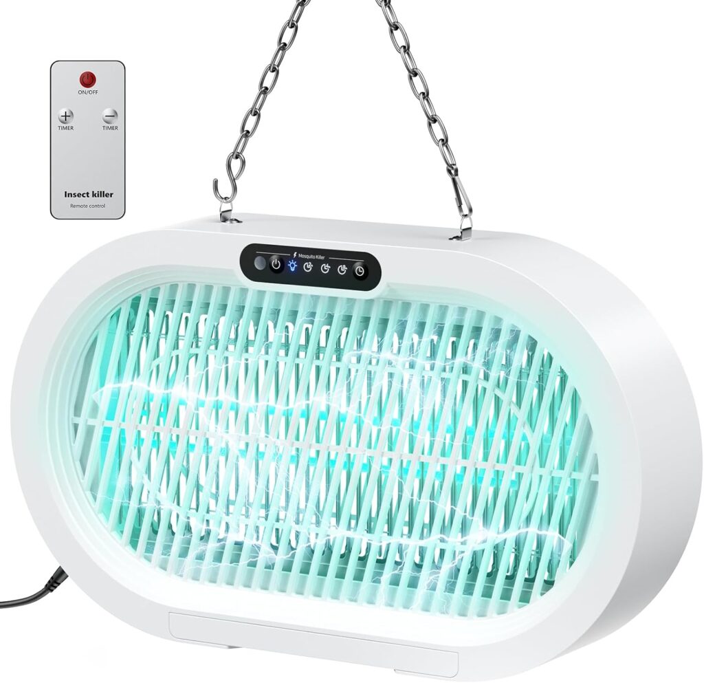 Minimoon Bug Zapper Indoor/Outdoor, High-Voltage Electric Mosquito Killer, Cold Cathode Fluorescent Light – 100,000H Lifespan, 14H Timer with Remote, Fly Trap Mosquito Zapper