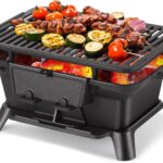 Hibachi Grill Outdoor, Portable Mini Charcoal Grill, Pre-Seasoned Cast Iron, Small Japanese Yakitori Tabletop Skillet Grill Stove for Outdoor Camping