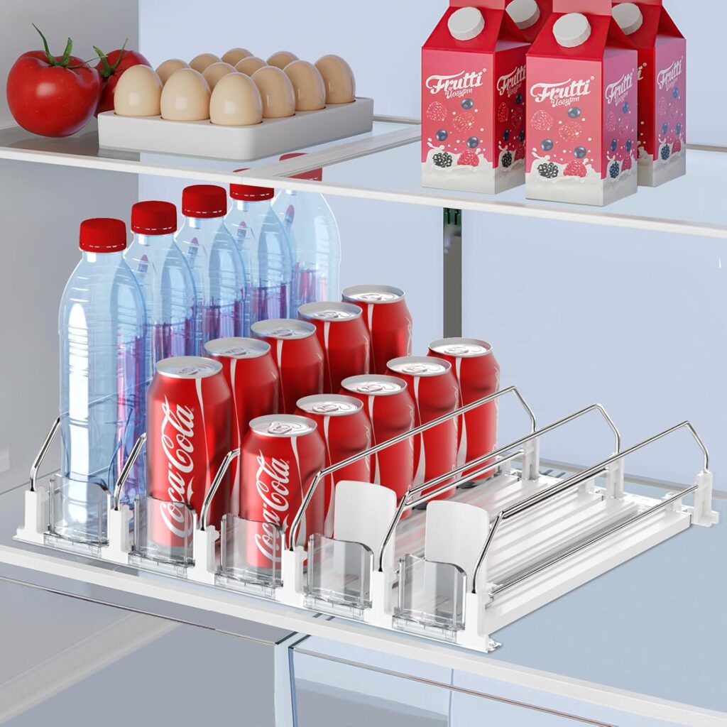 Drink Organizer for Fridge,Self Pushing Fridge Drink Organizer,Automatic Drink Dispenser for Fridge-Holds up to 25 Cans