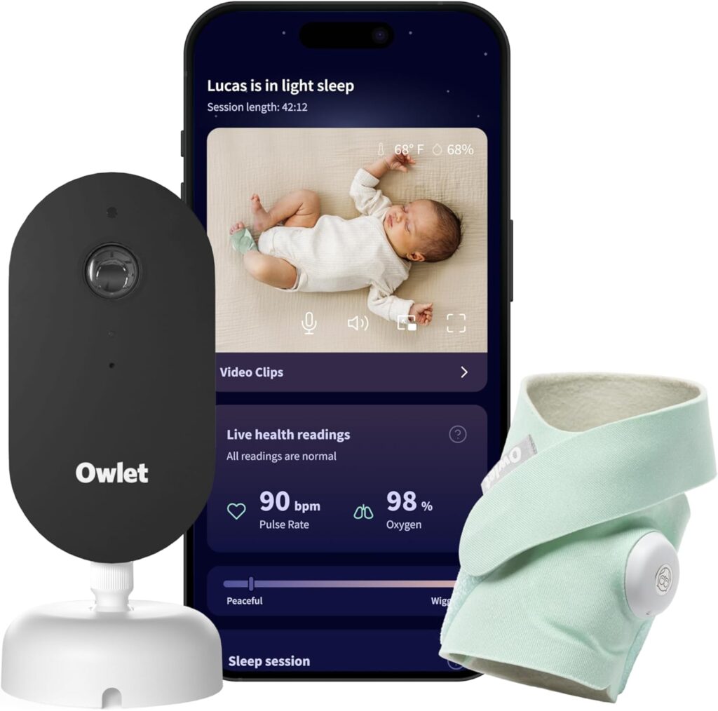 Owlet Dream Duo – FDA-Cleared Smart Baby Monitor with Sock & HD Video Cam, Tracks Pulse Rate, Oxygen & Sleep, 2K HD Video, Cry & Motion Alerts, Temp Monitoring